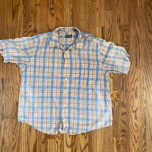 Orvis Plaid Button Up Short Sleeve Casual‎ Shirt Size L *see pics for flaws*